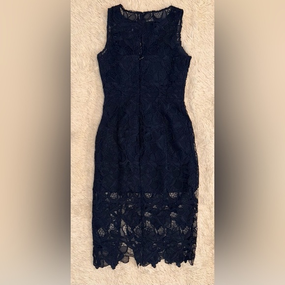 NWOT Dress the population Avianna Rose Lace sleeveless navy Dress sz S - Picture 3 of 6